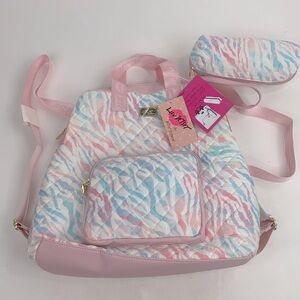 Betsey Johnson Backpack & pencil case wristlet Pink blue Gold Zip closure